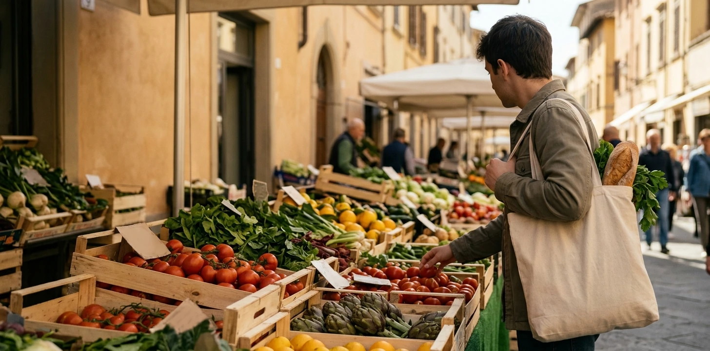Grocery shopping on a student budget in Italy.